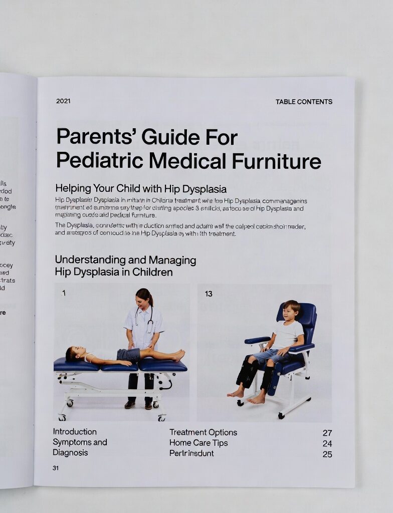 Infant wearing Pavlik harness for hip Dysplasia treatment, showing labeled straps including shoulder, chest, flexion, and abduction.