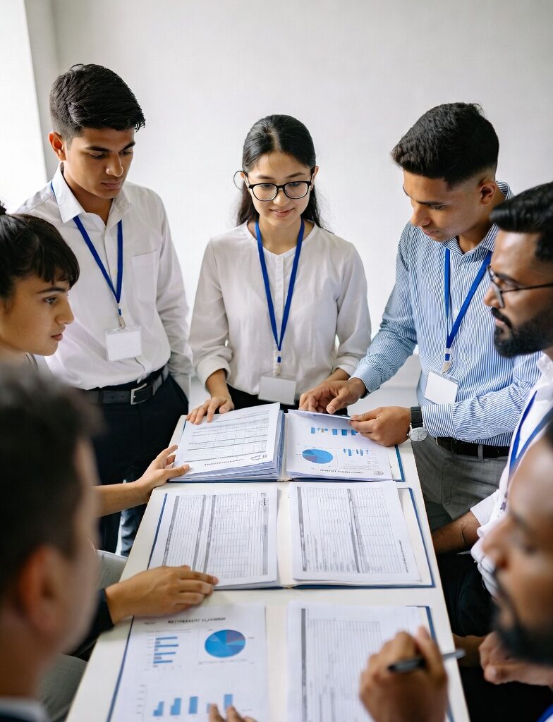 11 Future-Proof Retirement Strategies for Teachers Who Want to Thrive (Not Just Survive) Group of teachers collaboratively reviewing retirement planning documents, pie charts, and financial graphs on a table in a meeting setting.