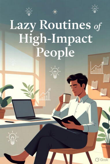 High-impact professional relaxing in a sunlit home office, sipping coffee while reading – Lazy Routines of High-Impact People