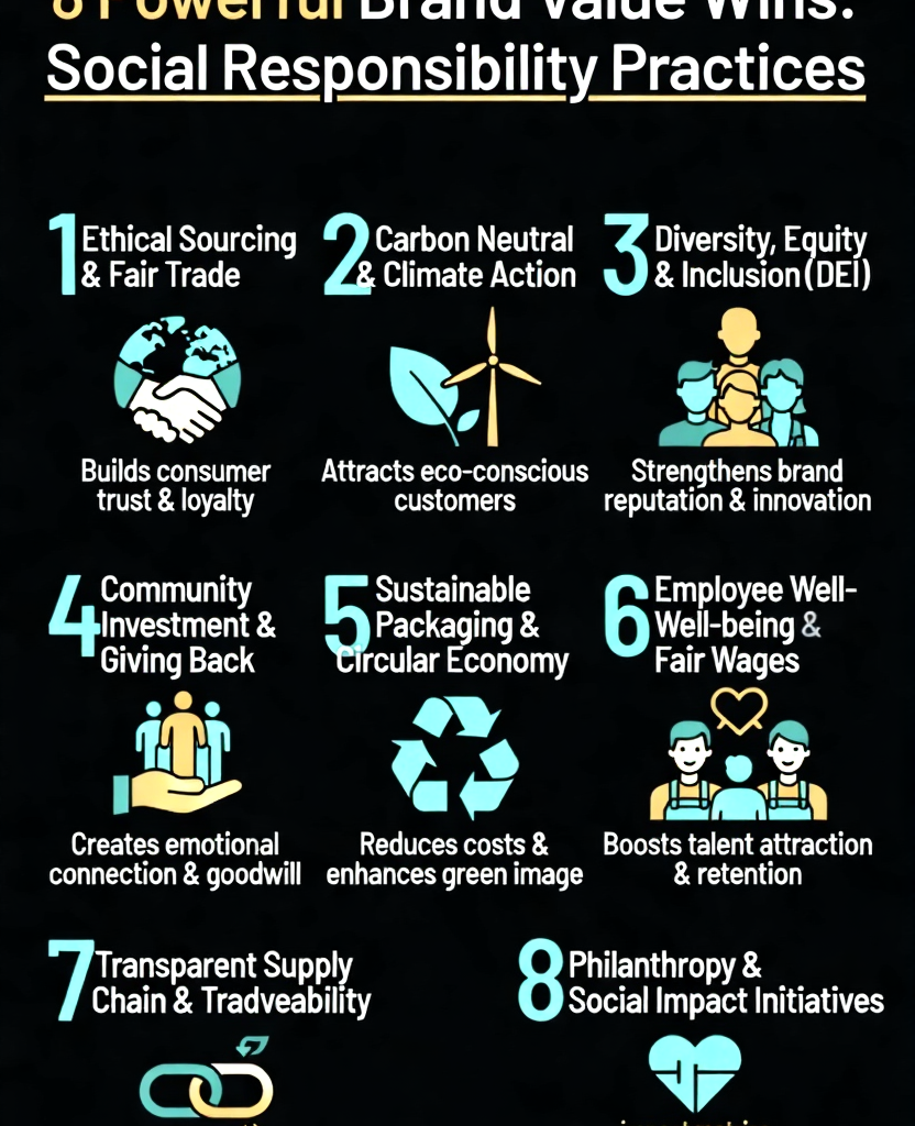 8 Powerful Brand Value Wins through Social Responsibility Practices infographic