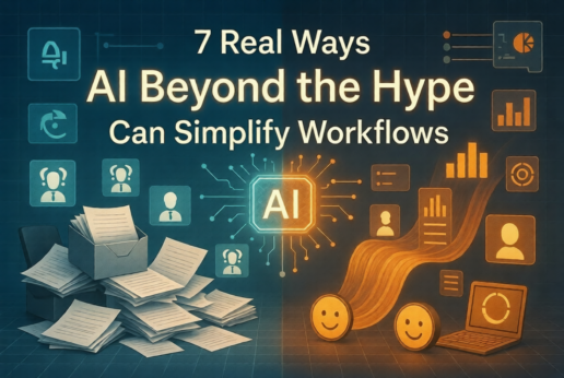 Before and after transformation showing how AI simplifies chaotic workflows into organized productivity