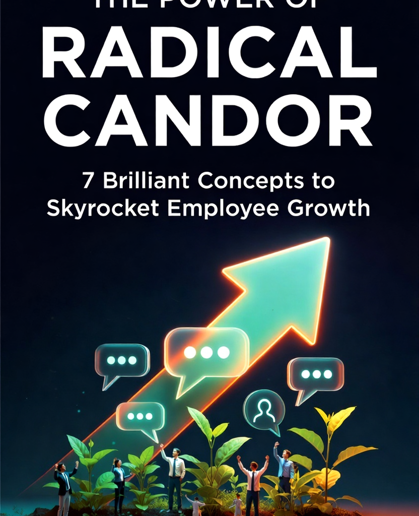 Employee Growth:Book cover of "The Power of Radical Candor: 7 Brilliant Concepts to Skyrocket Employee Growth" with glowing arrow and growing team