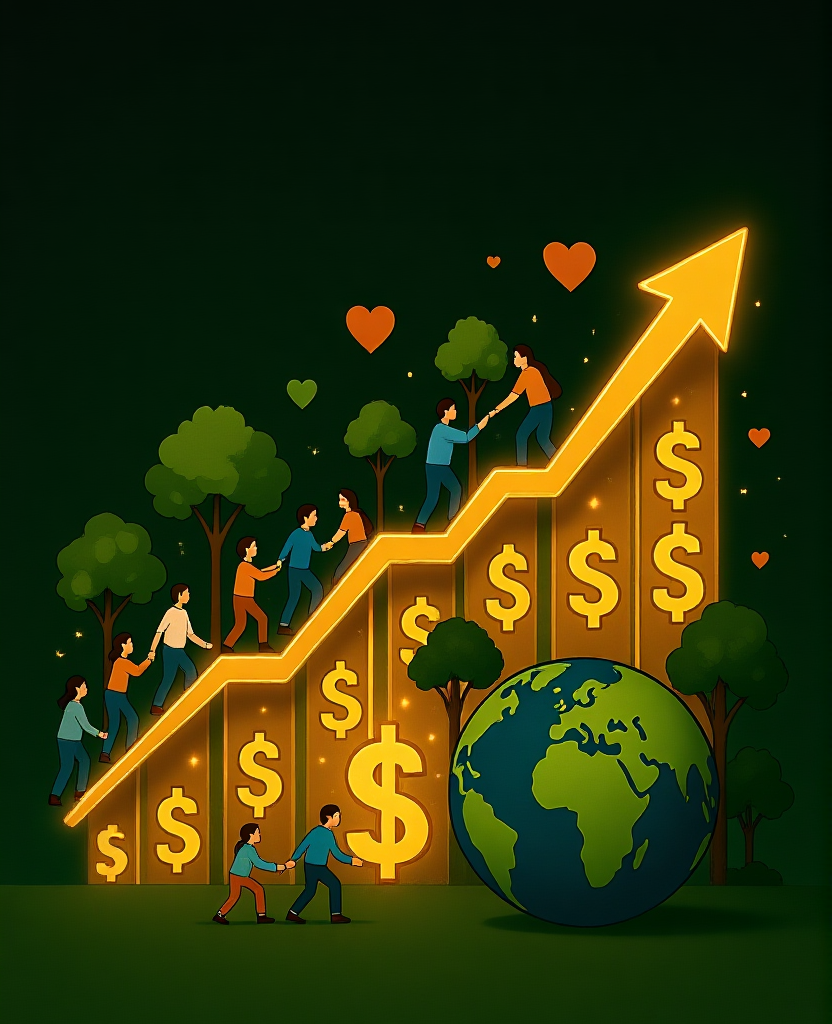 How 7 Ethical Brands Transformed CSR:Profits With A Purpose CSR:Profits with a Purpose - upward arrow graph with people, trees and Earth