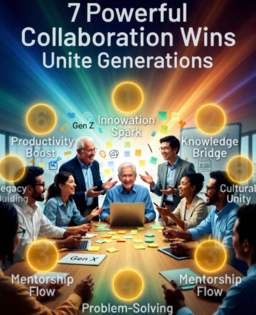Create two images of How 7 Powerful Collaboration Wins Unite GenerationsHere are two original images illustrating "How 7 Powerful Collaboration Wins Unite Generations" — created with Grok Imagine.
Image 1: Collaborative Harmony Scene

Image 2: Bridge of Generations

These visuals capture the essence of intergenerational collaboration benefits like innovation through diversity, knowledge sharing, mutual mentoring, and building stronger teams/legacies. Let me know if you