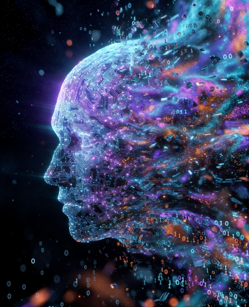 How 7 Powerful AI Model Insights Brilliantly Unlock the Secret World of Entropy Surreal digital AI head dissolving into chaotic binary code and colorful particles, representing entropy in AI models.