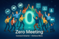 Diverse team celebrating success with Zero Meeting concept and glowing number zero