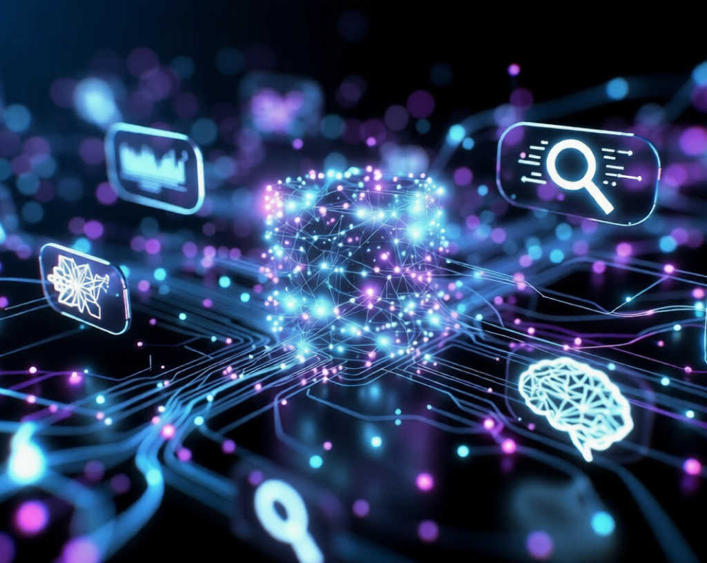 How 5 Amazing Vector Databases Unlock Secret Clean Data Futuristic glowing vector databases with neon neural connections and AI search icons in cyber space