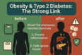 Before and after comparison showing obesity effects on metabolism and diabetes risk