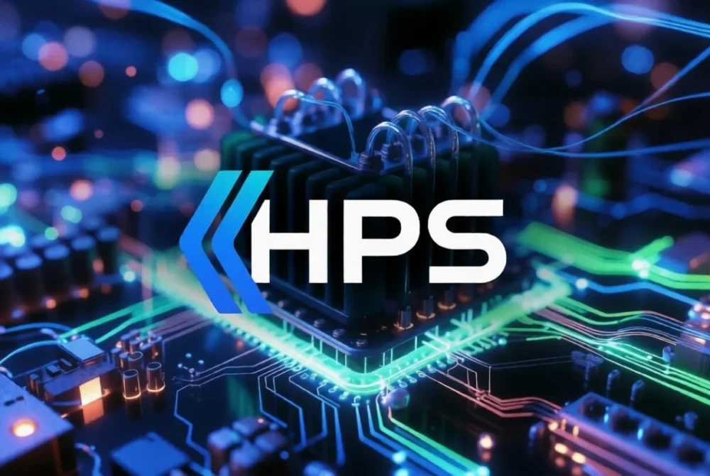 HPS logo surrounded by renewable energy and technology icons on mobile screen.
