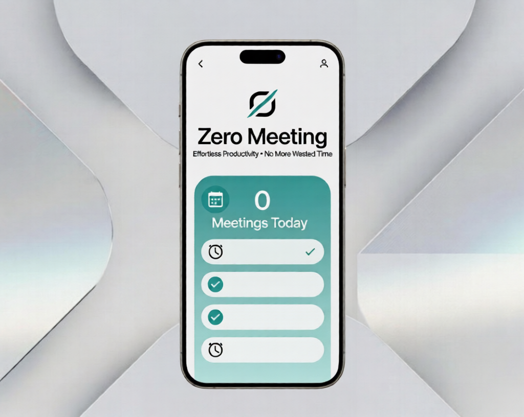 Zero Meeting mobile app dashboard showing zero meetings today on a smartphone