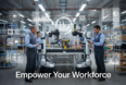 Human workers and industrial cobots working together in smart factory