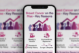 : Mobile graphic showing key reasons for rising breast cancer: obesity, alcohol, environmental exposures, genetics, and longer lifespans with upward trend.