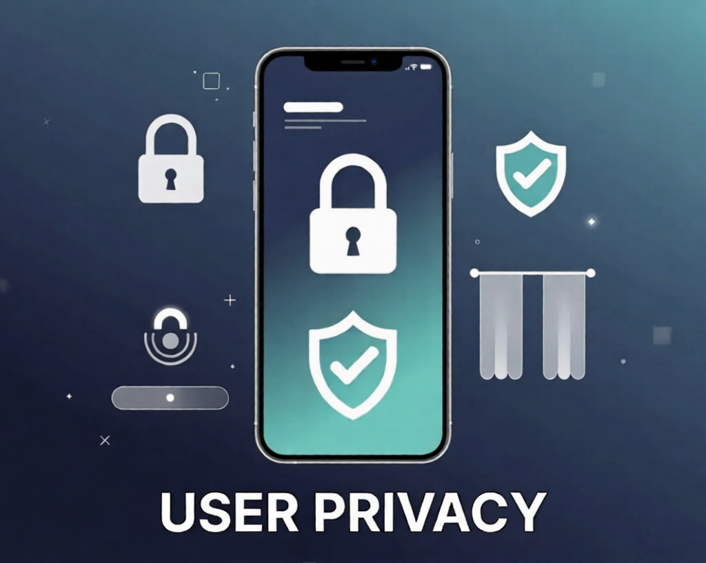 How 7 Web3 Trends Guard User Privacy and Intellectual Property User Privacy and Intellectual Property:: Secure smartphone with privacy lock and shield icons representing user data protection