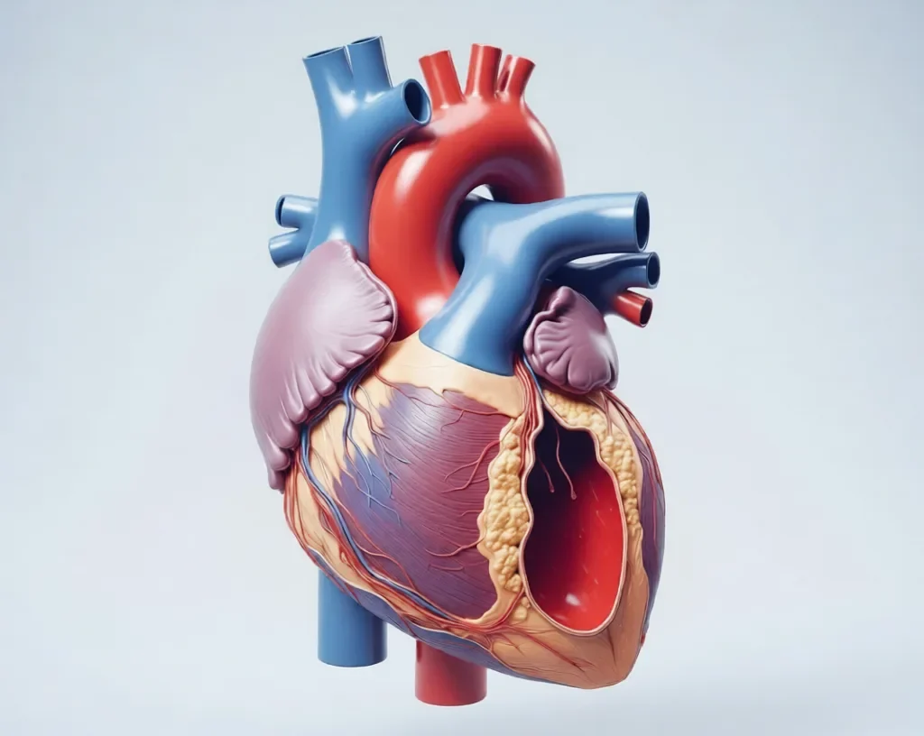 Ischemic Heart Disease:Detailed 3D medical illustration of heart with coronary artery plaque and blocked vessel