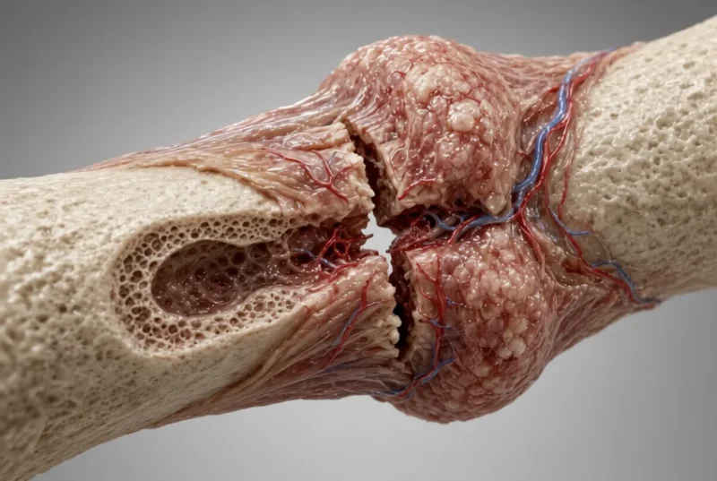 Close-up 3D view of healing fractured bone with callus
