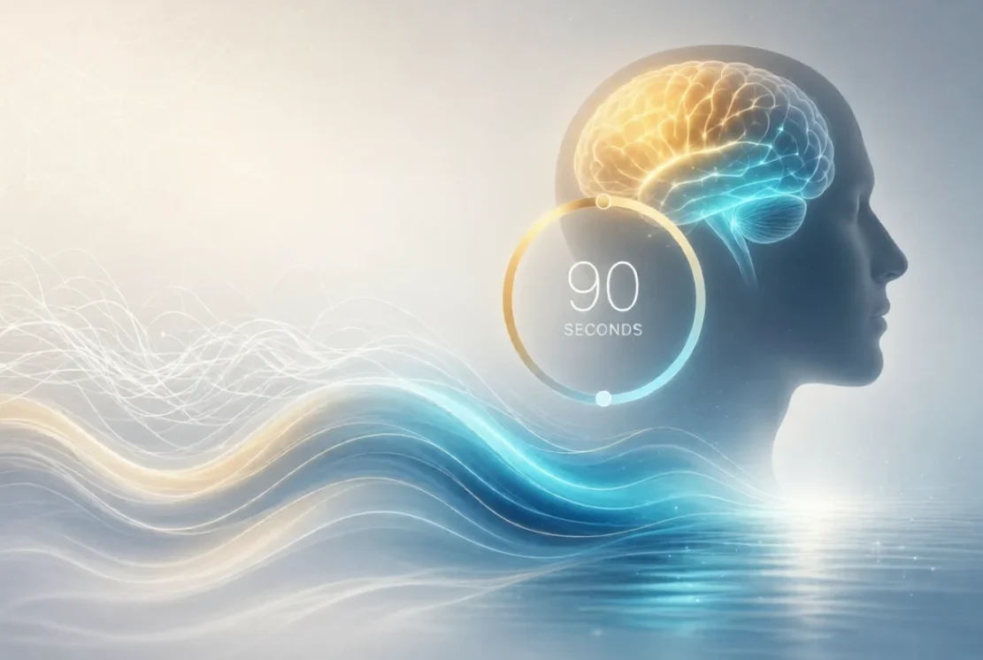 Head silhouette with 90-second brain timer