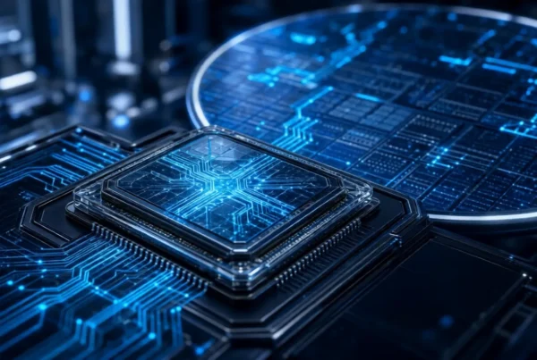 Glowing GaN semiconductor chip and wafer