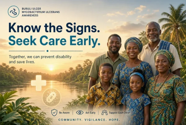 African family promoting Buruli ulcer early care awareness