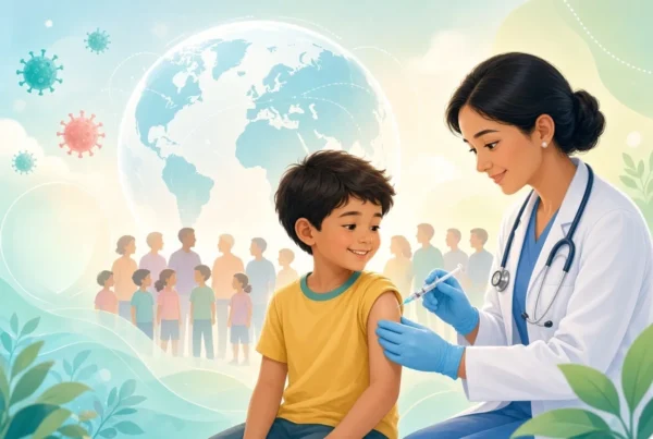 Doctor vaccinating smiling child against measles