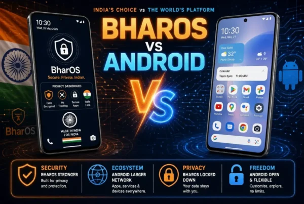 BharOS vs Android phones with privacy dashboard and feature bars