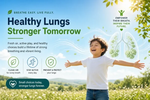 Happy child outdoors with healthy lungs illustration and fresh air