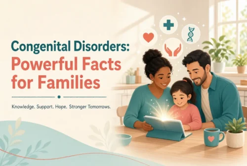 Family reading glowing book together with health icons and title text