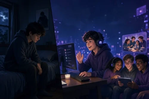 Teen going from lonely to happy connected on Discord with friends
