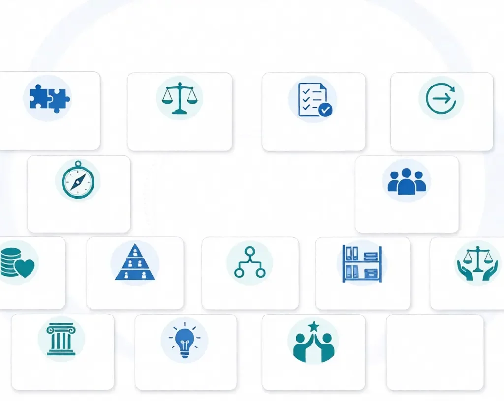 Henri Fayol’s 14 Core Principles of Management infographic with icons