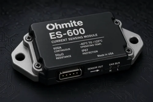 Ohmite ES-600 current sensing module on dark circuit board background