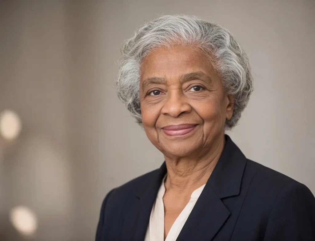 Portrait of Navi Pillay smiling in a dark blazer